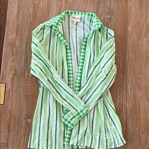 Playa Lucia Green Stripe Button-Up Shirt size XS